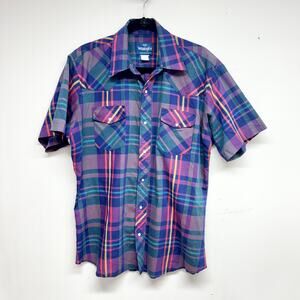 Wrangler Men's Plaid Button Down Shirt - Purple and Blue